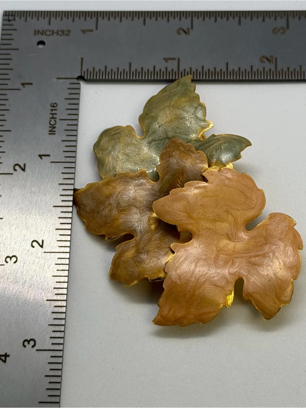 Gold and Light Green enamel Leaf Brooch